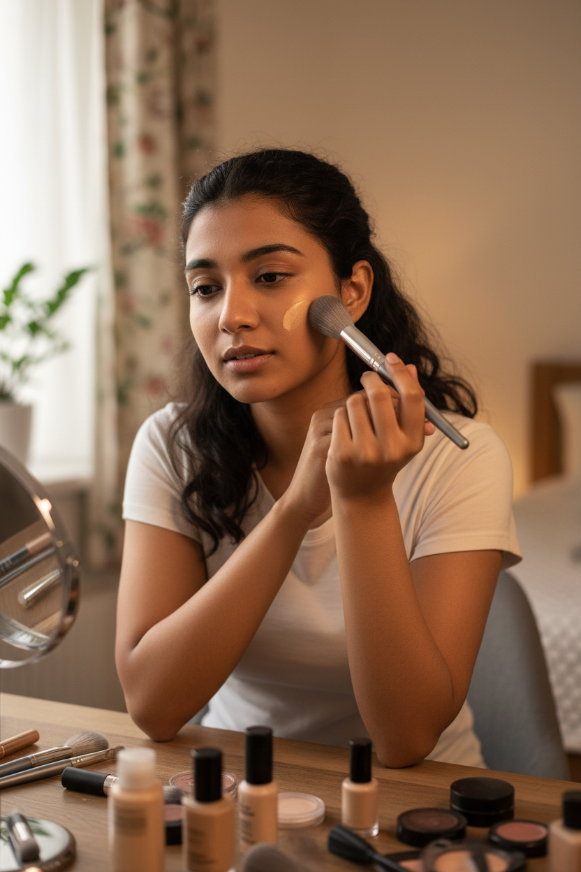 Indian Woman with silver brushes visible