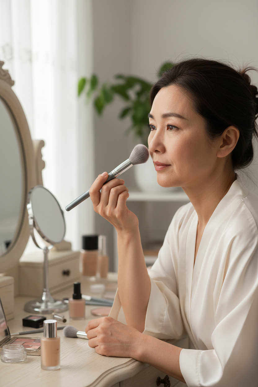 Mature East Asian Woman with silver brushes
