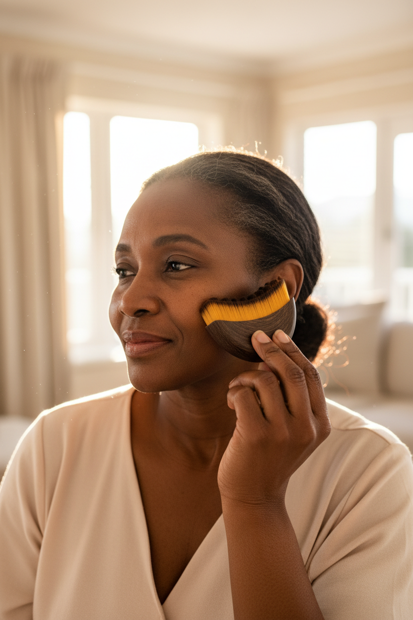 Older Black African Woman cheekbone lymphatic massage
