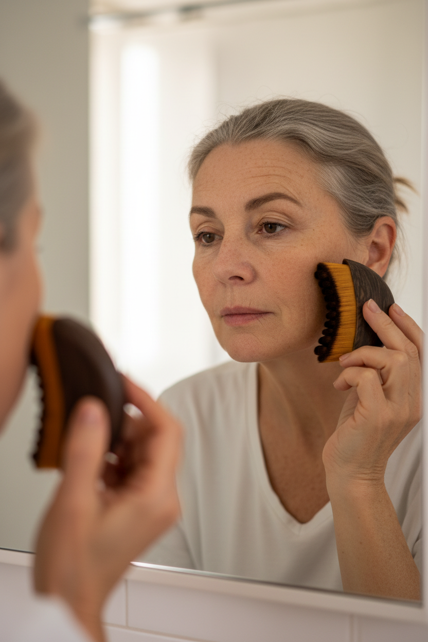 Older South African White Woman doing facial massage