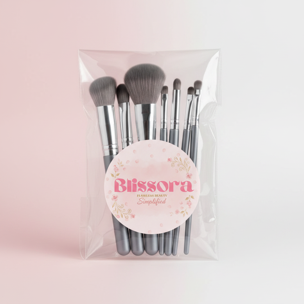 Silver Brushes in Clear Plastic Sleeve with Round Blissora Sticker